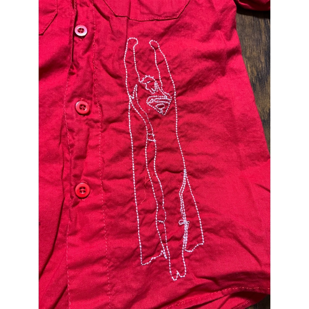 Superman DC Comics Red Button Down Shirt Boys Size 4/5 Short Sleeve Cotton Top - Picture 5 of 6